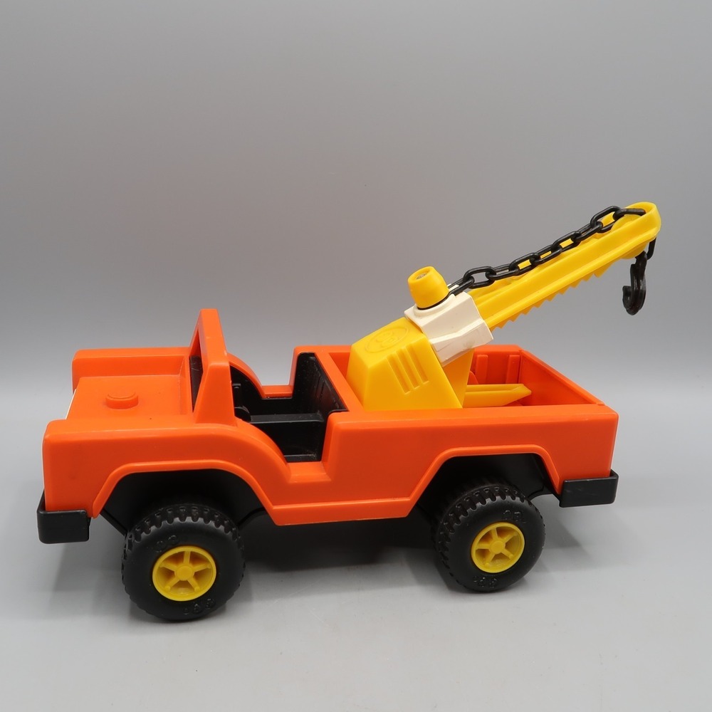 Vintage 1970's Fisher Price Husky Helper Tow Truck #316 Orange & Crane